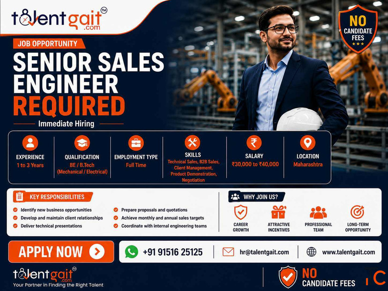 Senior Sales Engineer Jobs in Maharashtra Immediate Hiring TalentGait