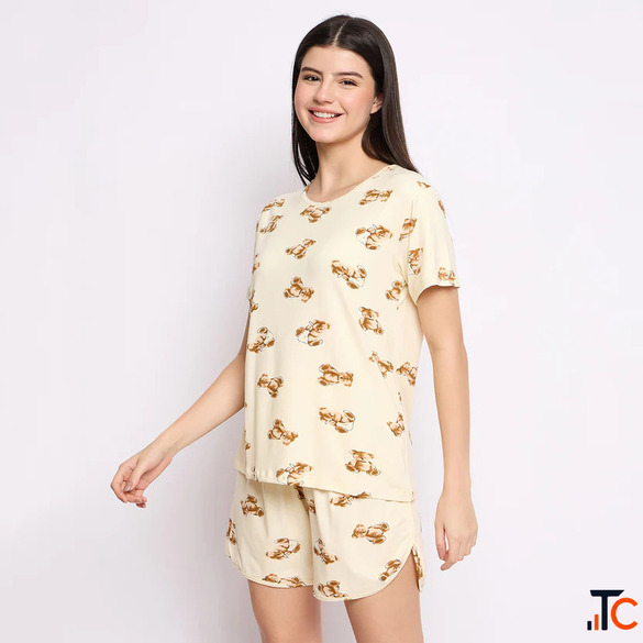 Women Short Set Premium Cotton Printed T-Shirt Shorts Co-Ord Set for Women