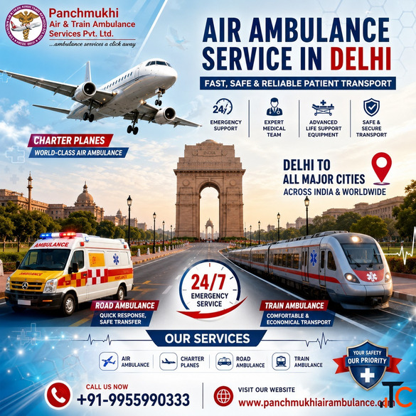 Panchmukhi Air Ambulance Services in Delhi - Critical Care Transfer with Monitoring