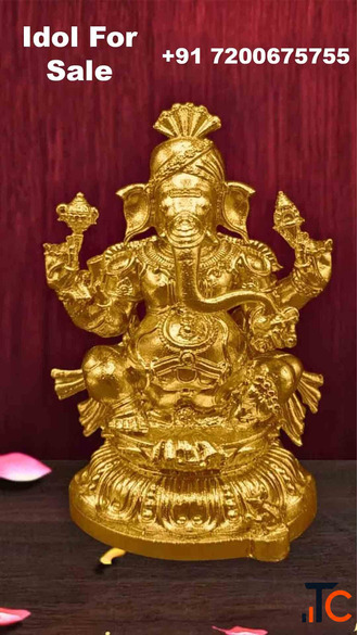 Raja Ganapati Brass Idol - Handcrafted Brass God Idol for Home Pooja Room