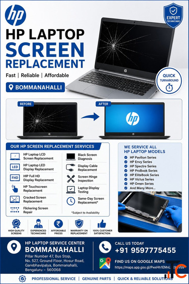 HP Laptop Screen Replacement in Bommanahalli