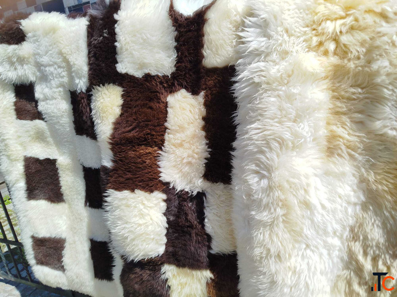 Patchwork made of natural sheepskins