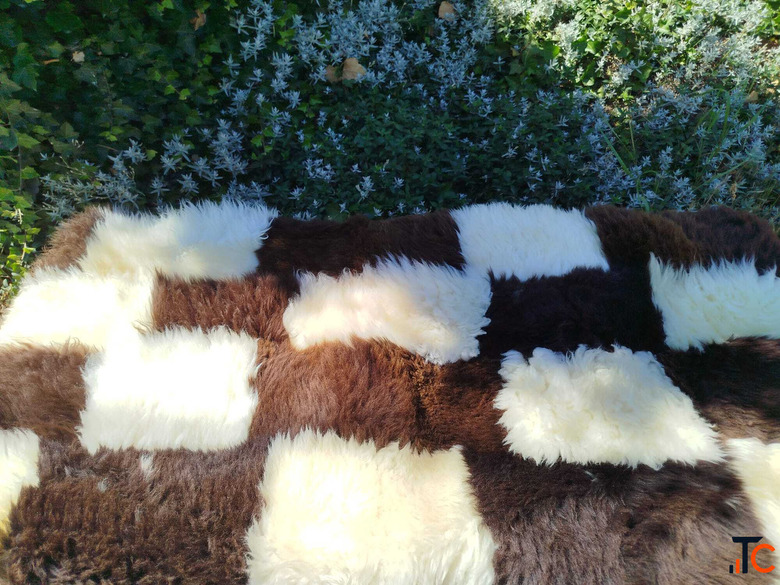 Patchwork made of natural sheepskins