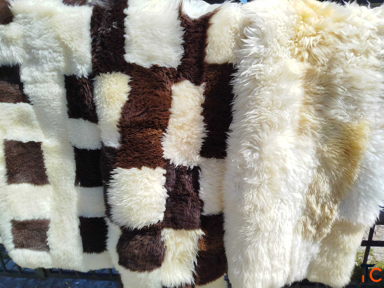 Patchwork made of natural sheepskins