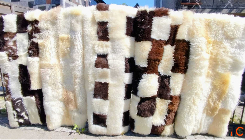 Patchwork made of natural sheepskins