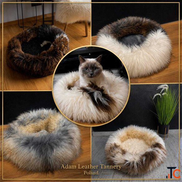 Cat bed made of natural sheepskin