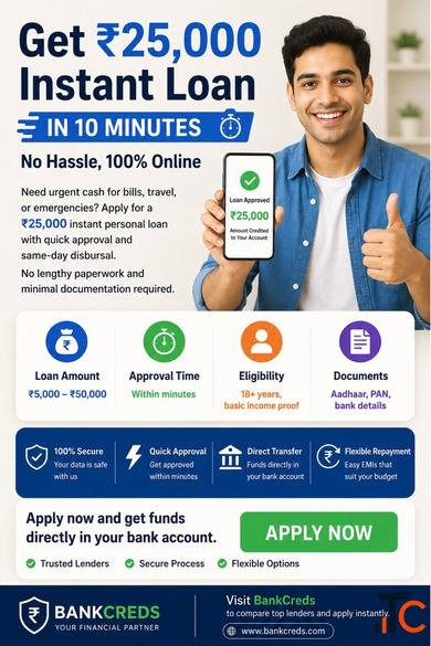 Get 25000 Instant Loan in 10 Minutes - No Hassle 100 Online