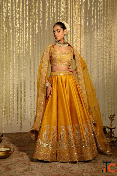 Buy Designer Mustard Lehenga Online - Elegant AMNA Glaze Collection by Sheetal Batra