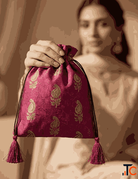 Minimal Paisley Royale Potli - Handcrafted Designer Potli Bag for Weddings Festive Occasions