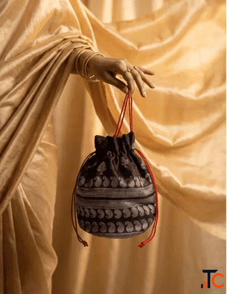 Classic Ornamental Border Potli ndash Handcrafted Designer Potli Bag for Ethnic Elegance