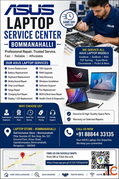 ASUS Laptop Service Center Bommanahalli ASUS Laptop Repair Spare Parts