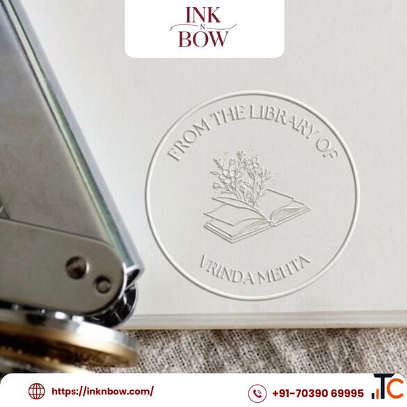Floral Library Paper Embosser - Custom Name Stamp Ink N Bow