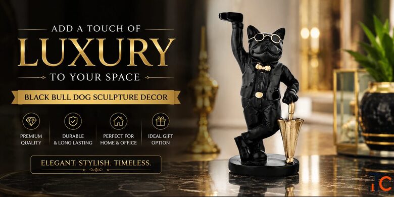 Black Bull Dog Sculpture Decor - Premium Resin Bulldog Showpiece for Home Office DNA eStore