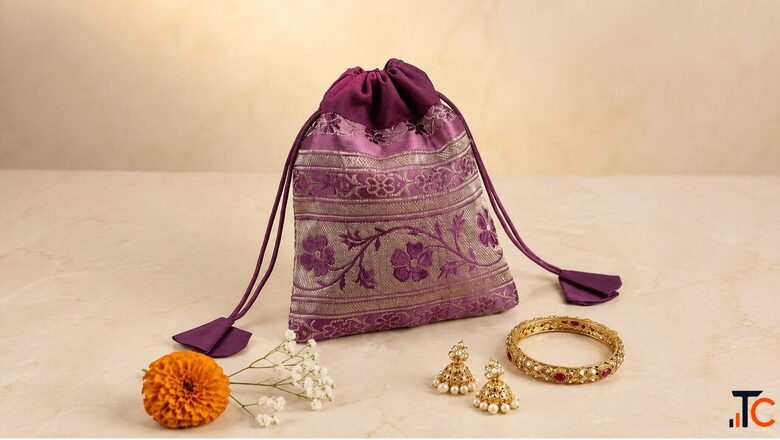 Classic Floral Design Potli - Handcrafted Designer Potli Bag for Weddings Festive Wear