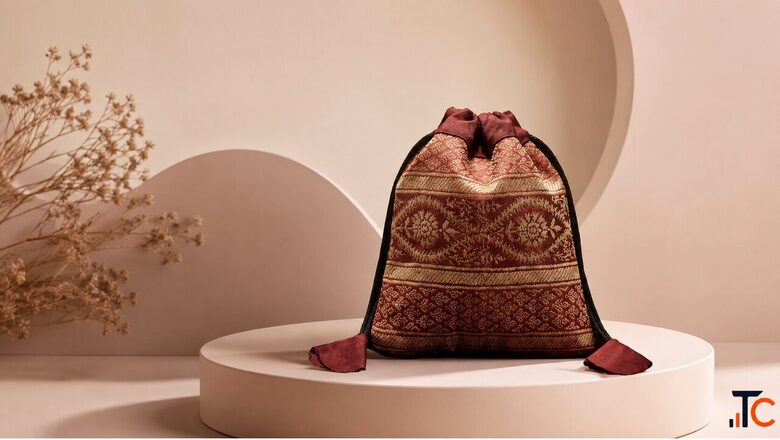 Woven Zari Pattern Potli - Premium Handcrafted Designer Potli for Weddings Festive Occasions