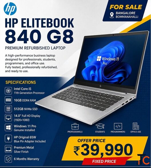 HP EliteBook 840 G8 Laptop Intel Core i5 16GB RAM 512 SSD2GB SSD for Sale Bangalore Bommanahall