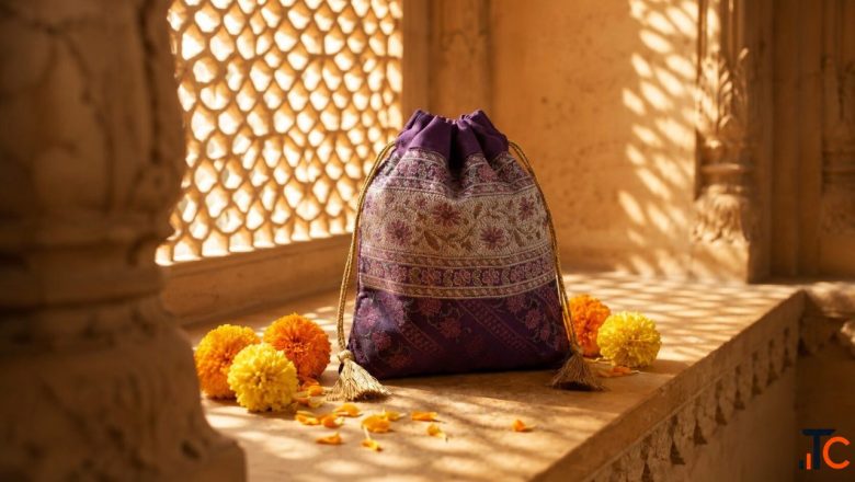 Ethnic Border Potli - Elegant Handcrafted Designer Potli Bag for Weddings Festive Occasions