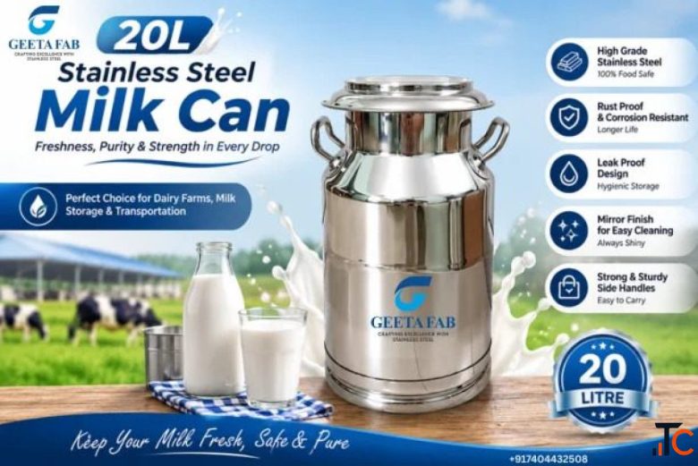 20L Stainless Steel Milk Can Locking Type - Geeta Fab
