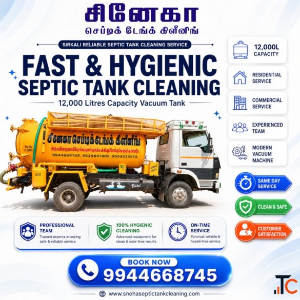 Fast Hygienic Septic Tank Cleaning Service in Sirkali 12000 Litres Vacuum Tank