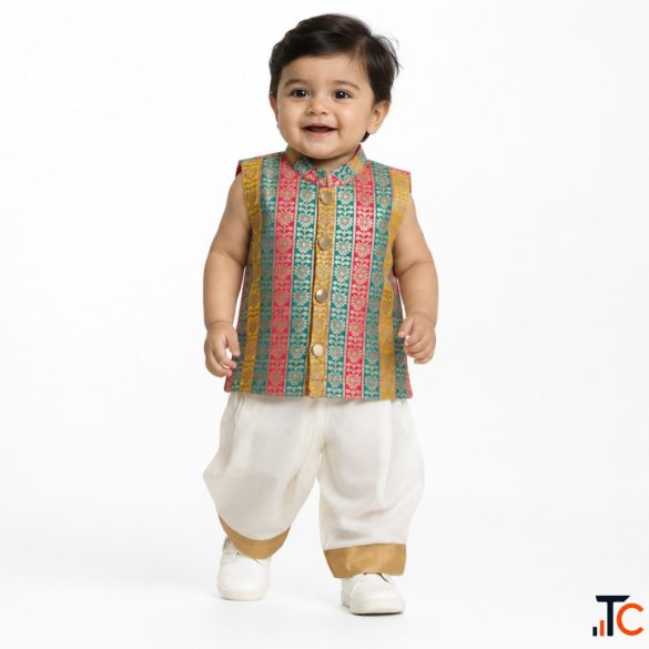 Festive Kids Waist Coat Kasavu Trousers