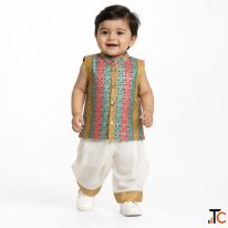 Festive Kids Waist Coat Kasavu Trousers