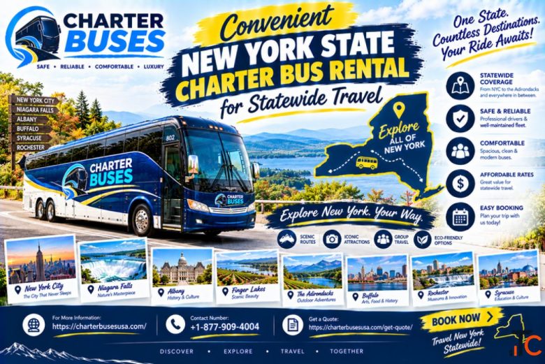 Convenient New York state charter bus rental for Statewide Travel