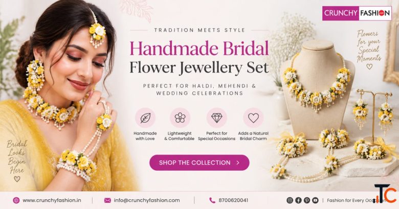 Handmade Bridal Flower Jewellery Set Perfect for Haldi Mehendi Wedding