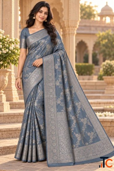 Wedding-Ready Blue Banarasi Saree for Women - Elegant Indian Outfit Misato Lifestyle