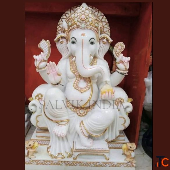 Marble Ganesh Ji Statue - Handcrafted Marble Ganpati Murti