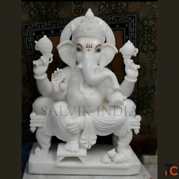 Marble Ganesh Ji Statue - Handcrafted Marble Ganpati Murti