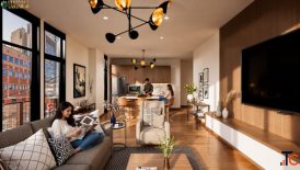 Modern Open-Concept Living Room Kitchen Photorealistic 3D Interior Rendering Services