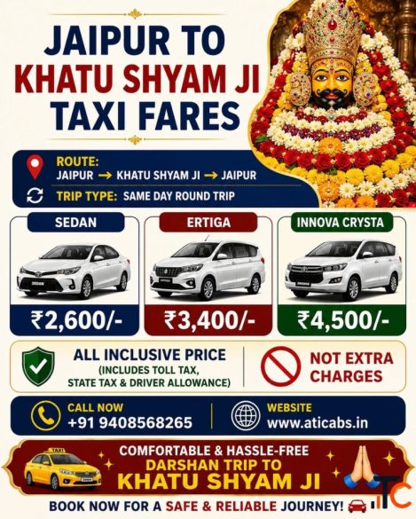 Jaipur to Khatu Shyam Ji Taxi for Temple Trips ATI Cabs Jaipur