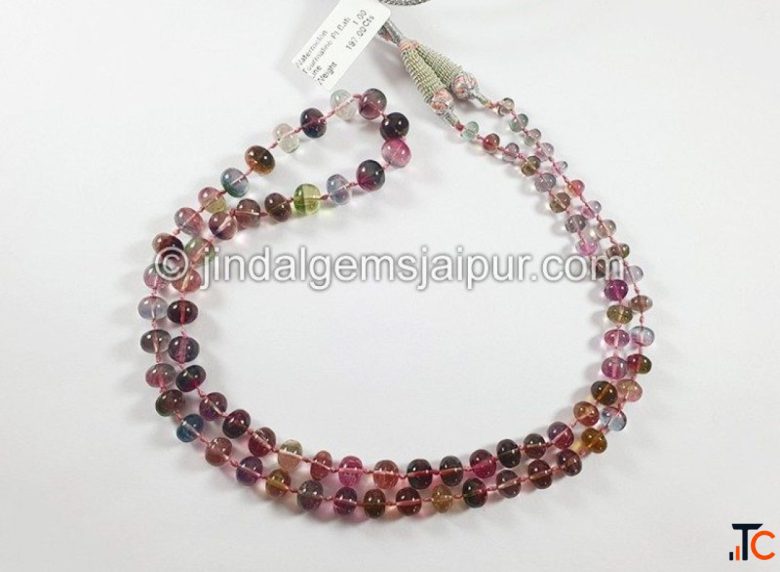 Natural Watermelon Tourmaline Smooth Rondelle Beads - Jaipur