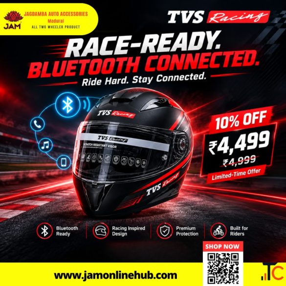 TVS Racing Full Face Helmet with Bluetooth 10 OFF