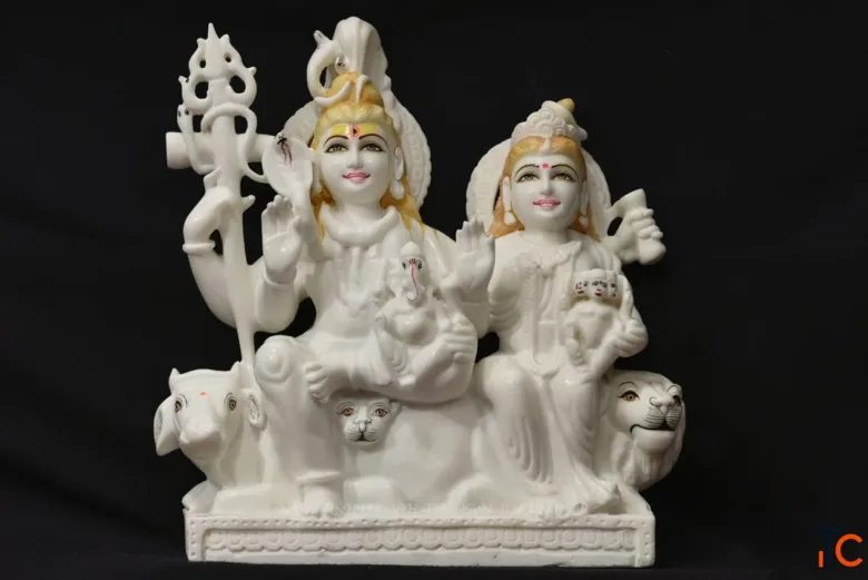 Shree Gauri Shanker Ji Pure White Marble Murti 15 Inch for Home Temple