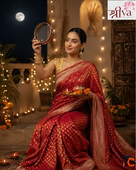 Karwa Chauth Saree for Women - Red Sarees Shriva Couture