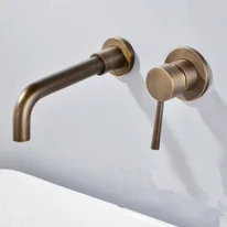 Antique Brass Concealed Installation Wall Mounted Bathroom Sink Tap T0245A