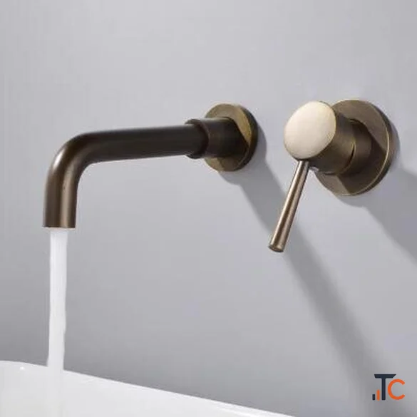 Antique Brass Concealed Installation Wall Mounted Bathroom Sink Tap T0245A