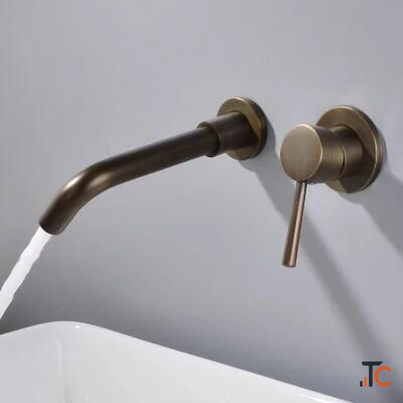 Antique Brass Concealed Installation Wall Mounted Bathroom Sink Tap T0245A