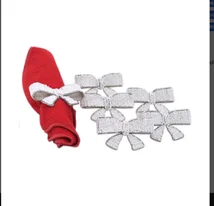 Bow shape white Beaded Napkin Ring Set