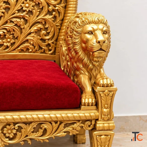 Luxury Guruji Chair with Lion Carving