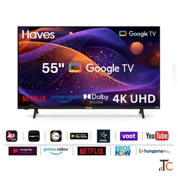 Haves 55-Inch 4K UHD Google TV Frameless with Voice Remote.